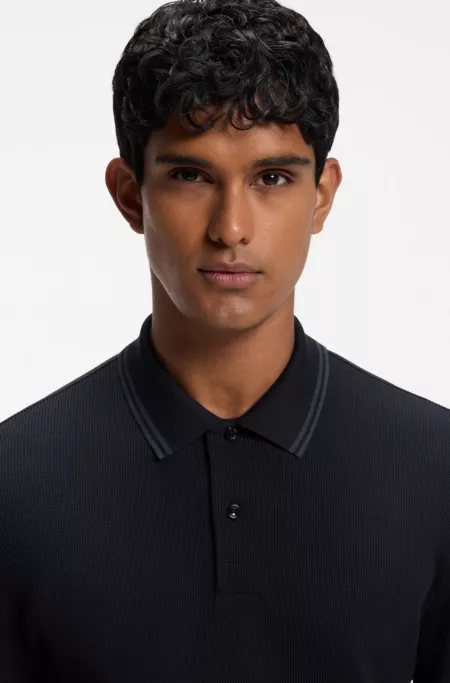 Waffle-textured polo shirt in stretch cotton