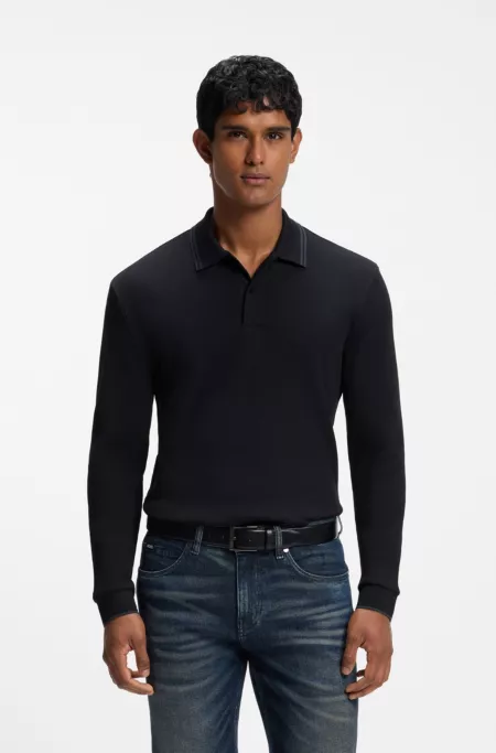 Waffle-textured polo shirt in stretch cotton