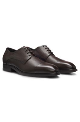 Italian-made Derby shoes in grained leather, Dark Brown
