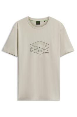 Stretch-cotton T-shirt with graphic print, Light Beige