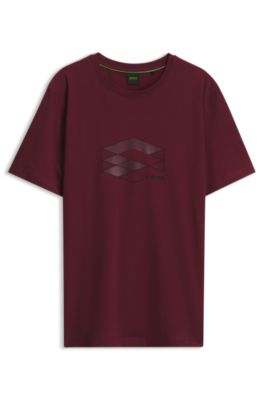 Stretch-cotton T-shirt with graphic print, Dark pink