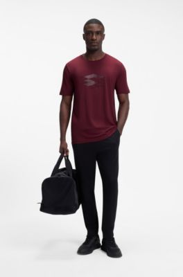 Stretch-cotton T-shirt with graphic print, Dark pink