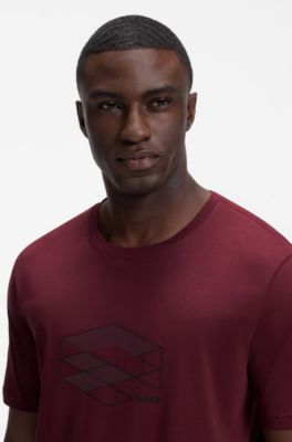 Stretch-cotton T-shirt with graphic print, Dark pink
