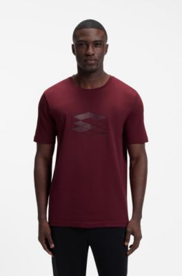 Stretch-cotton T-shirt with graphic print, Dark pink