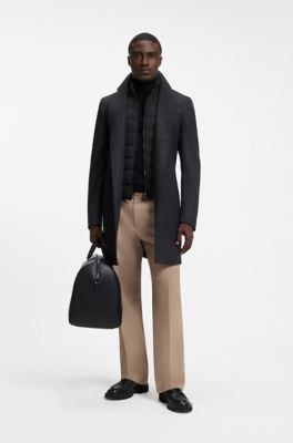 BOSS ONE abrigo slim fit de lana y cashmere, Negro
