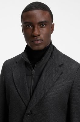 BOSS ONE abrigo slim fit de lana y cashmere, Negro