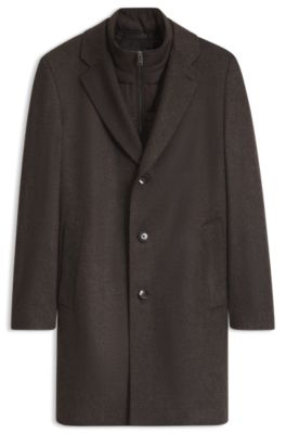 BOSS ONE slim-fit coat in wool and cashmere, Dark Brown