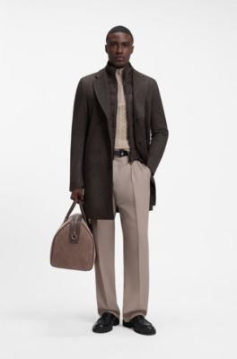 BOSS ONE slim-fit coat in wool and cashmere, Dark Brown