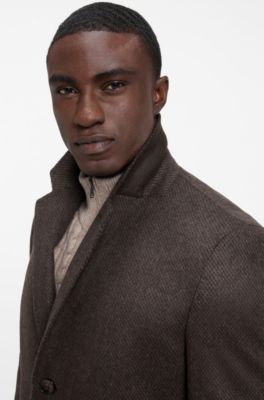 BOSS ONE abrigo slim fit de lana y cashmere, Marr&oacute;n oscuro