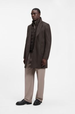 BOSS ONE slim-fit coat in wool and cashmere, Dark Brown