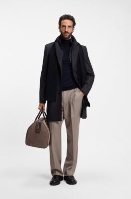 BOSS ONE abrigo slim fit de lana y cashmere, Azul oscuro
