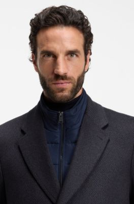 BOSS ONE slim-fit coat in wool and cashmere, Dark Blue