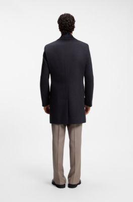 BOSS ONE slim-fit coat in wool and cashmere, Dark Blue