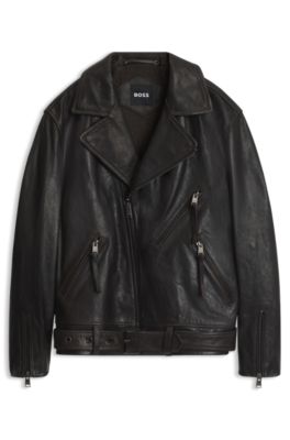 Chaqueta biker de piel, Marr&oacute;n