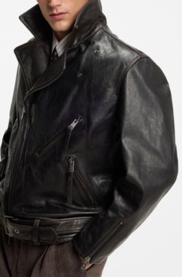 Leather biker jacket, Brown