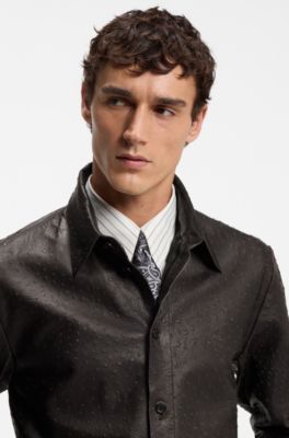 Textured leather shirt, Brown
