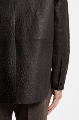 Textured leather shirt, Brown