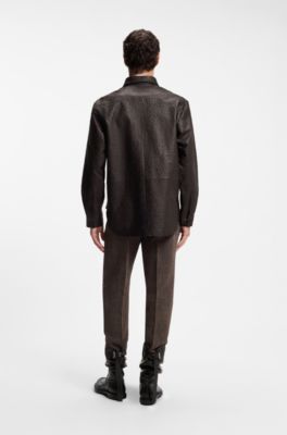 Textured leather shirt, Brown