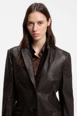 Textured leather coat, Brown