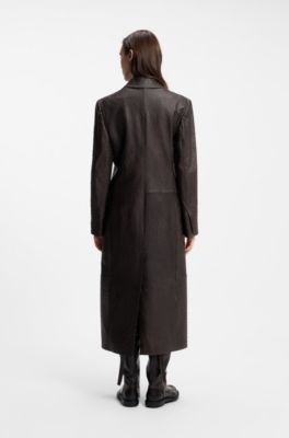 Textured leather coat, Brown