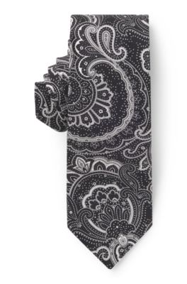 Silk tie with allover print, Black
