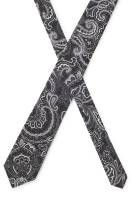 Silk tie with allover print, Black