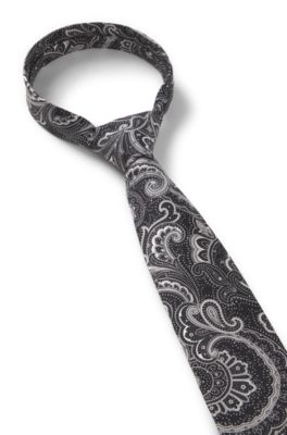 Silk tie with allover print, Black