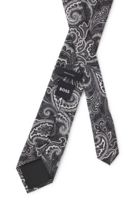 Silk tie with allover print, Black