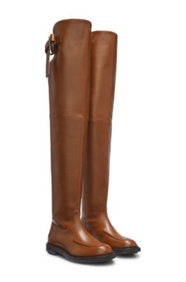 Over-the-knee leather boots, Light Brown