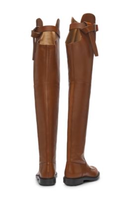 Over-the-knee leather boots, Light Brown