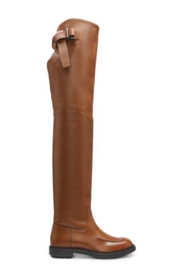 Botas por encima de la rodilla en piel, Marr&oacute;n claro