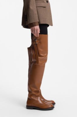 Over-the-knee leather boots, Light Brown