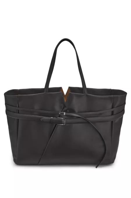 BOSS Revers leather tote with double-belt detail