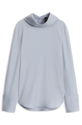 High-neck cotton blouse, Light Blue
