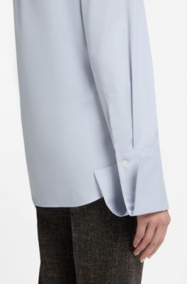 High-neck cotton blouse, Light Blue
