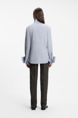 High-neck cotton blouse, Light Blue