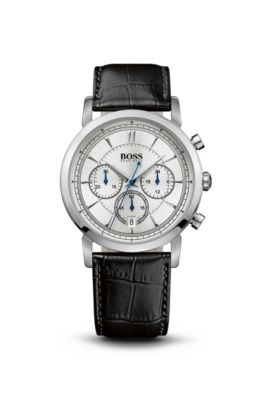 &lsquo;1512746&rsquo; | Black Crocodile Embossed Leather Strap Chronograph Watch, Assorted-Pre-Pack