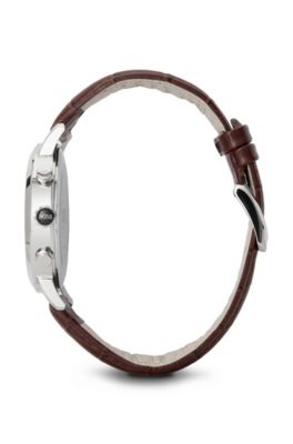 '1512871' | Chronograph Brown Croc-Embossed Leather Strap Slim Watch , Assorted-Pre-Pack