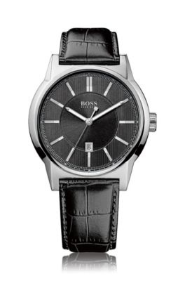 '1512911' | Black Crocodile Embossed Leather Strap Quartz Watch, Assorted-Pre-Pack