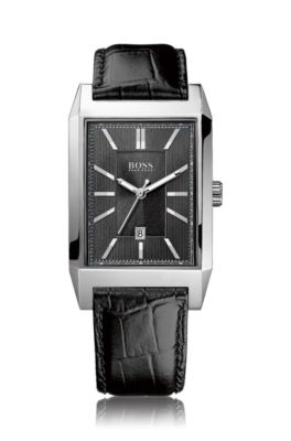 '1512915' | Black Crocodile Embossed Leather Strap 3-Hand Quartz Watch, Assorted-Pre-Pack