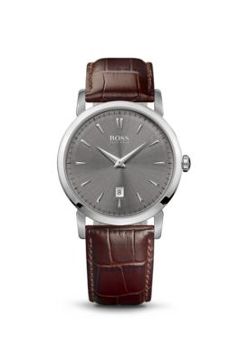 '1513090' | Leather Strap 2-Hand Quartz Slim Ultra Round Watch, Assorted-Pre-Pack