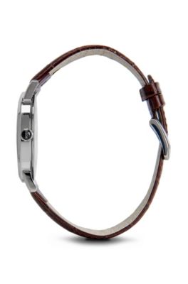 '1513090' | Leather Strap 2-Hand Quartz Slim Ultra Round Watch, Assorted-Pre-Pack
