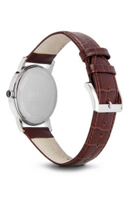 '1513090' | Leather Strap 2-Hand Quartz Slim Ultra Round Watch, Assorted-Pre-Pack