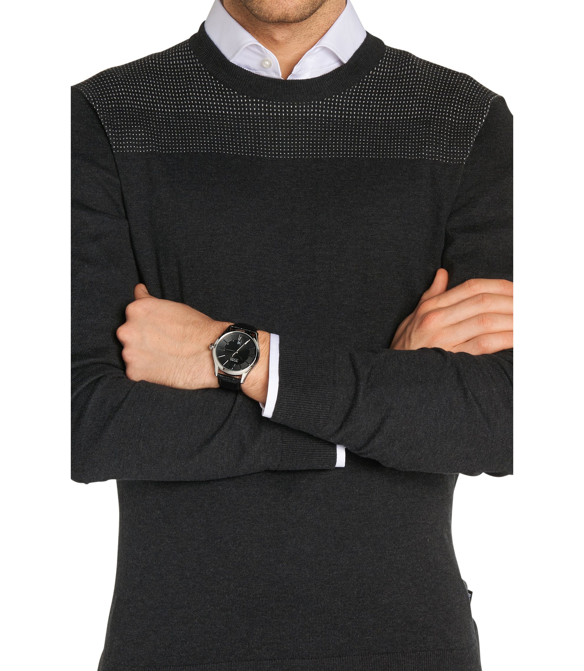 BOSS - '1513022' | Black Croc-Embossed Strap 3-Hand Quartz