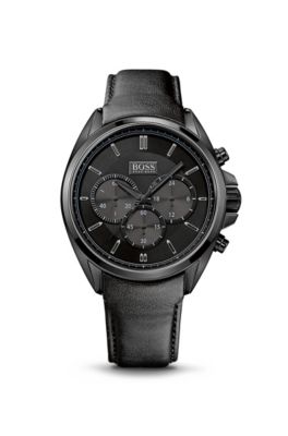 '1513061' | Chronograph Black Leather Strap Driver Watch , Assorted-Pre-Pack