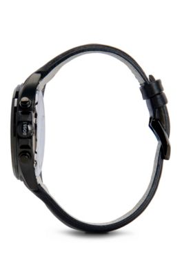 '1513061' | Chronograph Black Leather Strap Driver Watch , Assorted-Pre-Pack