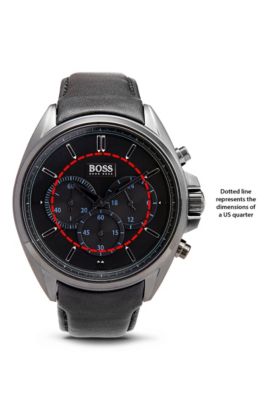 '1513061' | Chronograph Black Leather Strap Driver Watch , Assorted-Pre-Pack