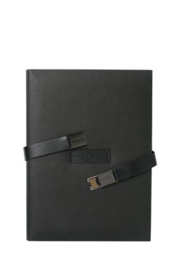 'Folder With USB Binder' | Leather Folder With Pad, USB Stick, Black