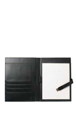 'Folder With USB Binder' | Leather Folder With Pad, USB Stick, Black