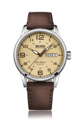 Stainless Steel Leather Watch, Pilot Edition | 1513332, Assorted-Pre-Pack